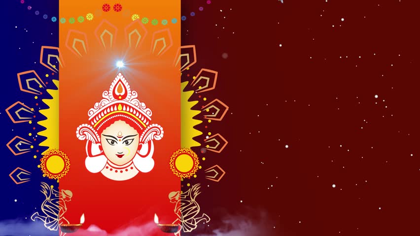 Durga Animation with Flowers and Drummers in Blue Red Background Royalty-Free Stock Footage #1109444015