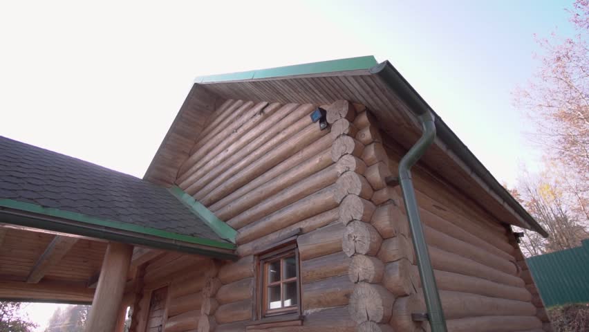 A newly built log bathhouse
