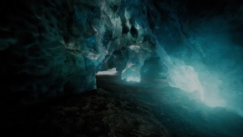 interior shot of ice glacier cave