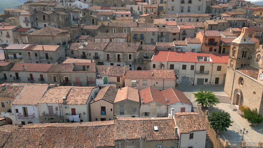 Aerial view of the Italian mountain town, Rocca Imperiale in the Calabria region