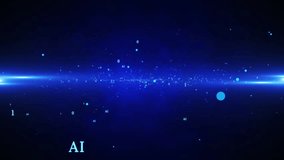 AI lettering and binary code in a particle animation - futuristic technology background