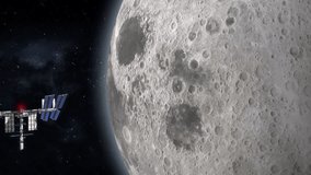 Satellite floating in Orbit above the Moon, lunar satellite spacecraft orbiting mapping the crater surface - Powered by Shutterstock - Get 15% off with code: PIKWIZARD15