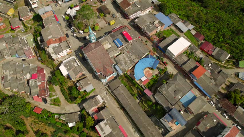 Aerial View of Buenavista Village in Columbia’s Coffee Belt Royalty-Free Stock Footage #1109453897