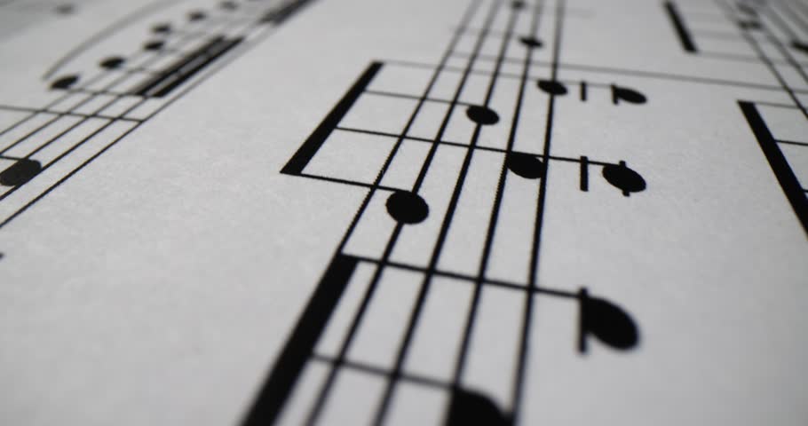 Sheet music for performance. Paper sheets with musical notation for professional instrumental symphony concerts in philharmonic