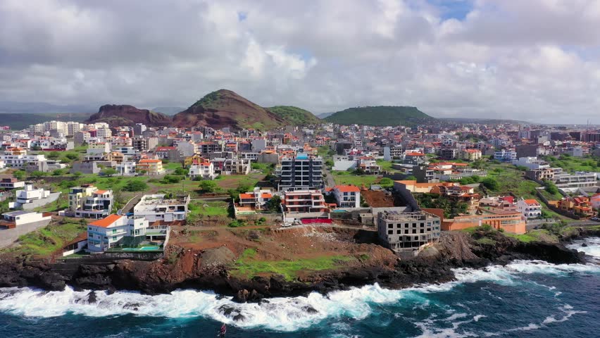 Aerial view of Praia city in Santiago - Capital of Cape Verde Islands - Cabo Verde