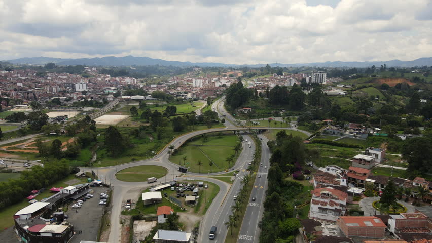 Aerial video over the Medellín - Bogotá highway, in the sector of the municipality of Marinilla, Antioquia, Colombia.