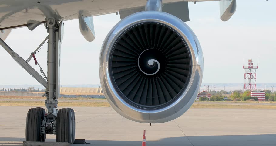Closeup of spinning plane engine