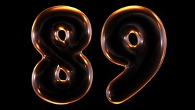 Seamless animation of glowing number 89 with light and reflections isolated on black background in 3d rendering.