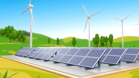 3D Solar Panels Plant With Wind Turbines in Green Environmental Area. Renewable Green Energy Resources Animated Background Video. - Powered by Shutterstock - Get 15% off with code: PIKWIZARD15