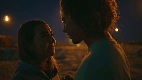 Guy touching girl nose on romantic date night close up. Gentle man kissing girlfriend expressing feelings at evening landscape. Enamoured teenagers having fun enjoying love moment. Nature leisure time - Powered by Shutterstock - Get 15% off with code: PIKWIZARD15