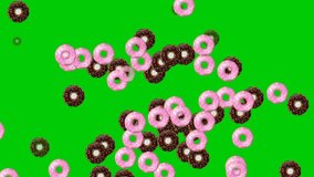 Animated falling donuts on green screen. Concept of idea and creative. Looped video. Vector illustration isolated on green background. Suitable for food or cooking video - Powered by Shutterstock - Get 15% off with code: PIKWIZARD15