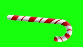 4k Animated 3D Realistic Candy Cane Isolated on Green Chroma Key Screen Candy Cane Christmas Design Element for Greeting Card, Animated Christmas Banner Designs Top View Lollipop Realistic Gif Element