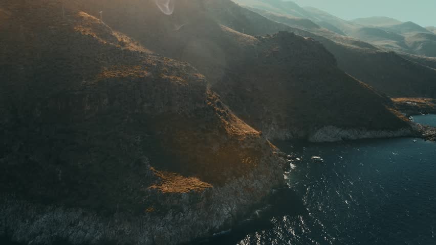 Aerial drone view over the beautiful natural reserve of the Zingaro near San Vito Lo Capo in the province of Trapani Royalty-Free Stock Footage #1109488575