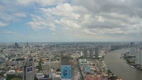 Time lapse view of Bangkok, Thailand. Chopra river view, cloudy day.