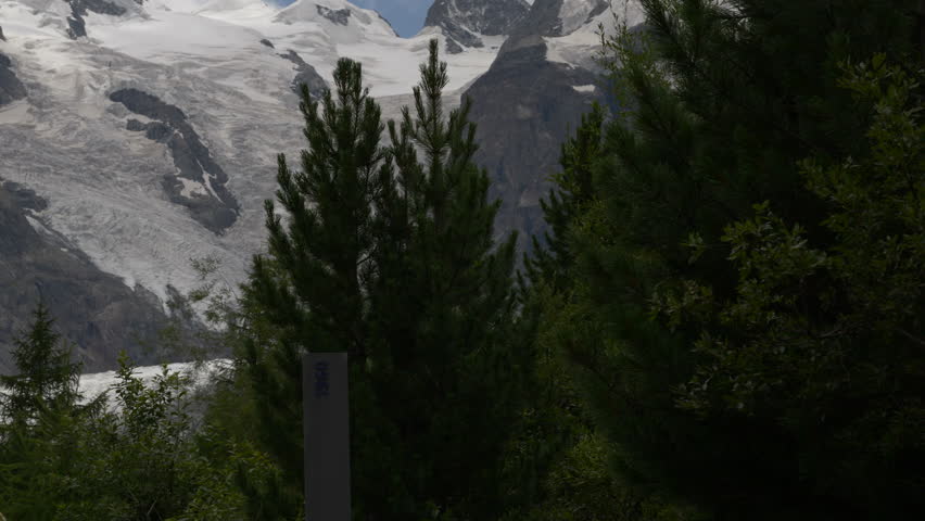 Morteratsch Valley with Morteratsch Glacier - 1960 Mark - Close Shot | Shutterstock HD Video #1109495153