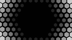 Hexagon Wipe Transitions. From the Middle. Inside Out. Animation appearance and disappearance of white geometric hexagonal. Surface polygon pattern honeycomb. Abstract black hexagons. - Powered by Shutterstock - Get 15% off with code: PIKWIZARD15