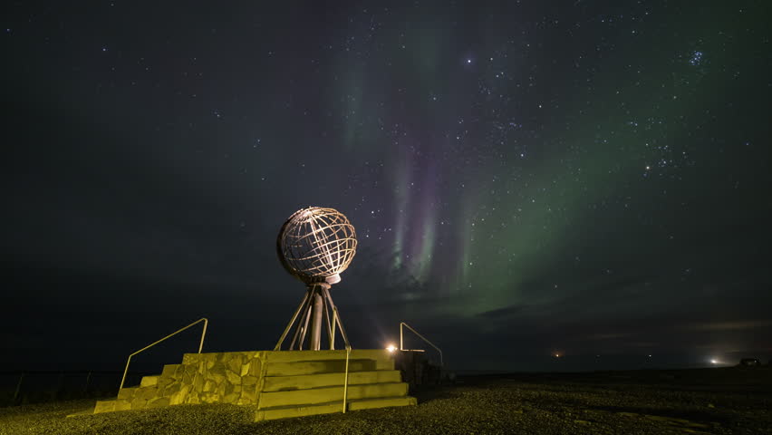 The Globe simbol of North Cape with Aurora