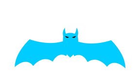 Animated blue bat flies. Looped video. Concept of Halloween, Black Friday. Vector illustration isolated on a white background.
