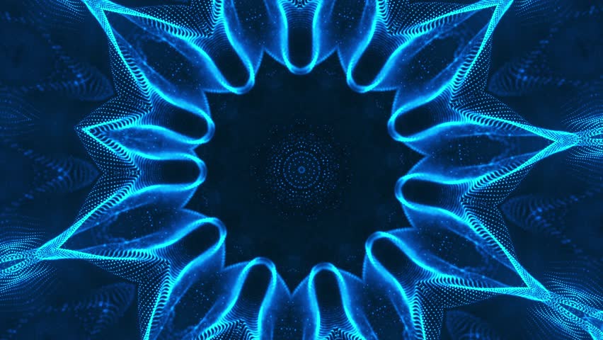 Blue flower with black background and circular design. Kaleidoscope VJ loop. Royalty-Free Stock Footage #1109529601