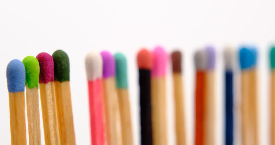 Still shot of colored matchsticks, with shallow depth of field and focus transition | Shutterstock HD Video #1109532405