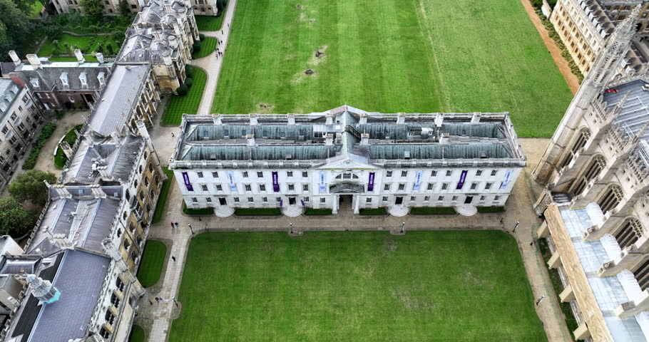 Beautiful aerial view of Cambridge England. Old Great Britain city. A lot of colleges and university. Student campus.Amazing autumn town, with historical architectures and old churches and libraries
