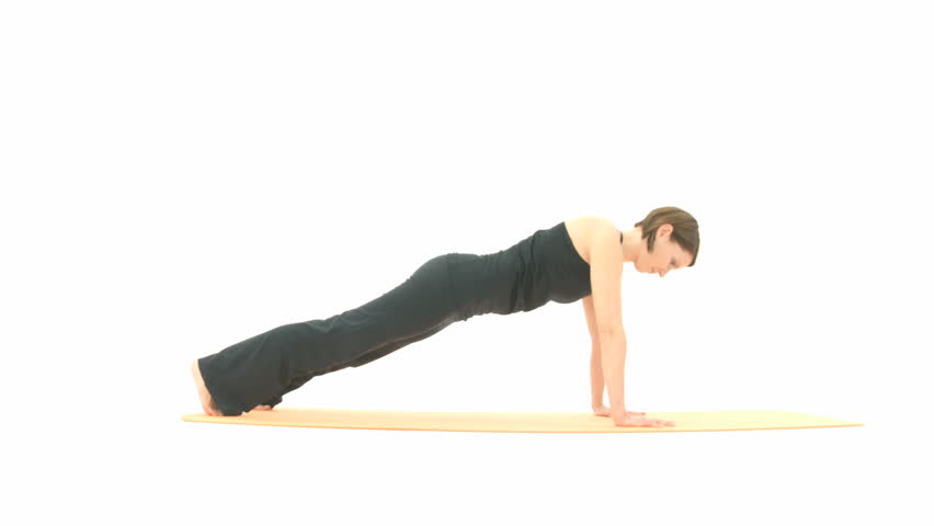 Yoga Asana in sequence: Plank, Plank Pose, Four-Limbs Staff Pose, Upward Facing