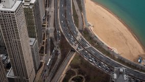 Traffic in Chicago, IL, USA near the North Beach seen from a tall building. Time lapse clip