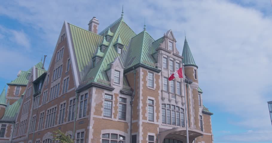 Wide Tilt Down of the Quebec City Railway Palace Station