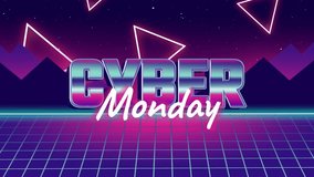 Animation of Cyber Monday retro 80s text effects - Powered by Shutterstock - Get 15% off with code: PIKWIZARD15