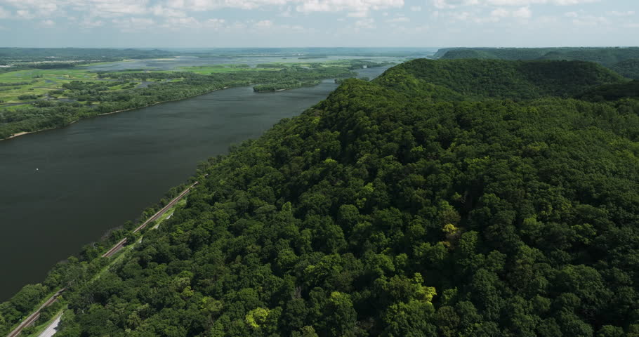 Abundant Forest Mountains Along The Mississippi River Near Great River Bluffs State Park In Minnesota, United States.