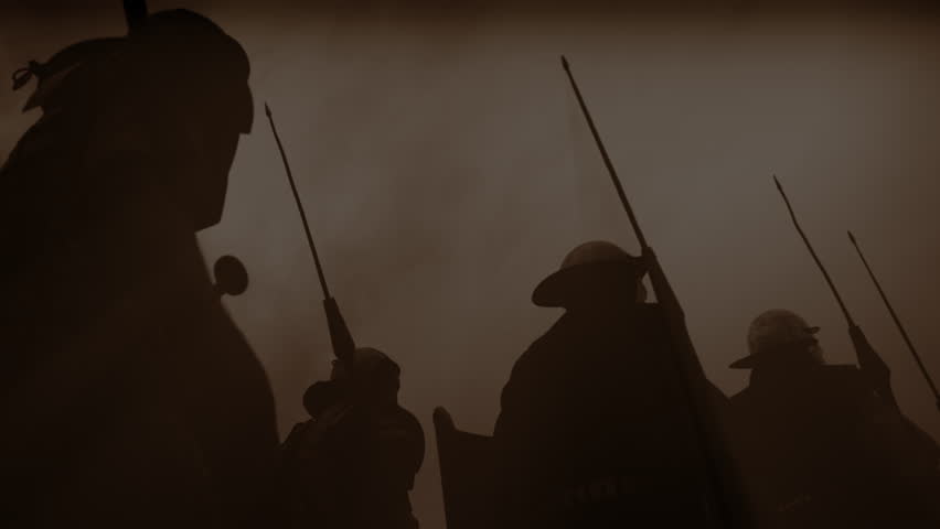 Group of Epic Armies Troop of Historical Gladiators in Uniform Going to War