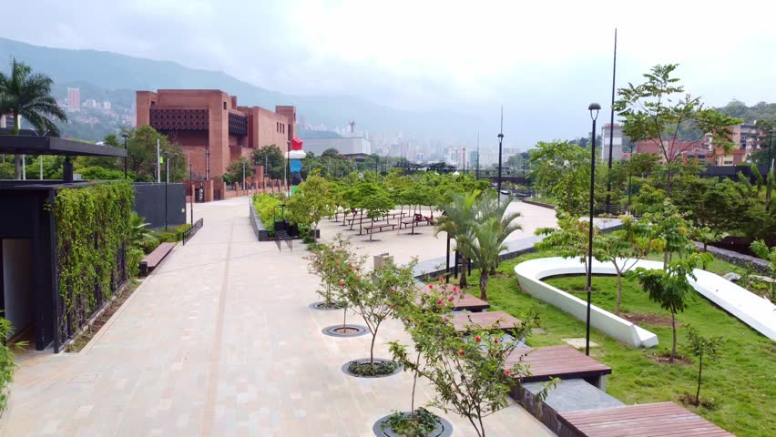 The city of Medellín seen from the river parks