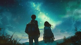Couple boy and girl watching nebula and stars at night sky looping video	 - Powered by Shutterstock - Get 15% off with code: PIKWIZARD15