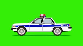 Police Car video animation. Motion graphic footage. Green screen background