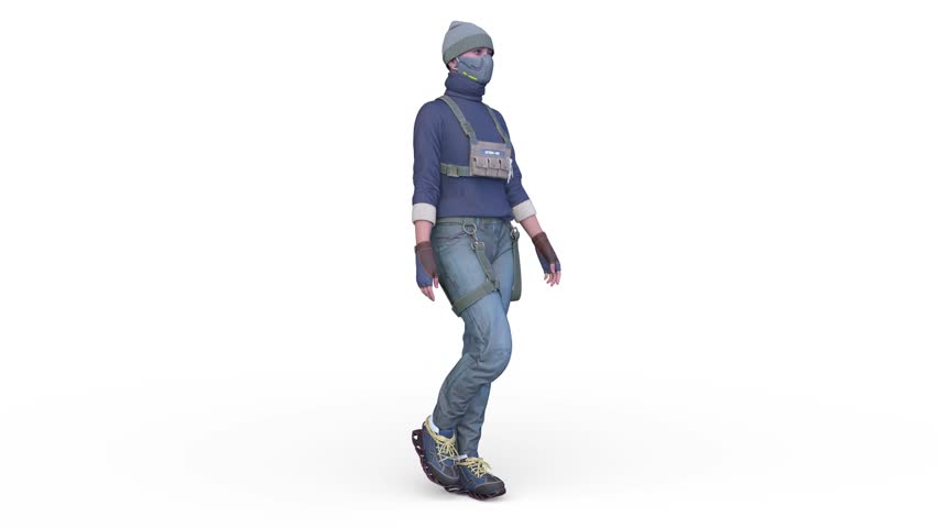 3D rendering of a walking female warrior