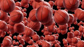 Looped Video of Falling Basketballs with Alpha Channel. 3D rendering.