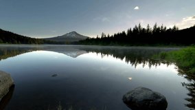 4K Video: Moving Clouds Reflecting on Lake with Mt. Hood, Oregon, USA
