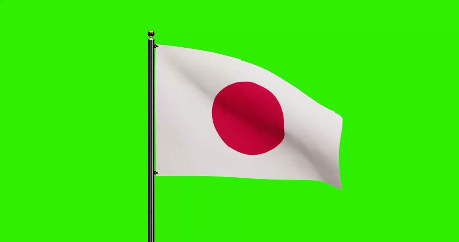 3D Rendered Japan National Flag Waving Animation with Realistic Wind Motion, National flag of Japan with seamless loop animation, 4k Resolution with Green Screen Background