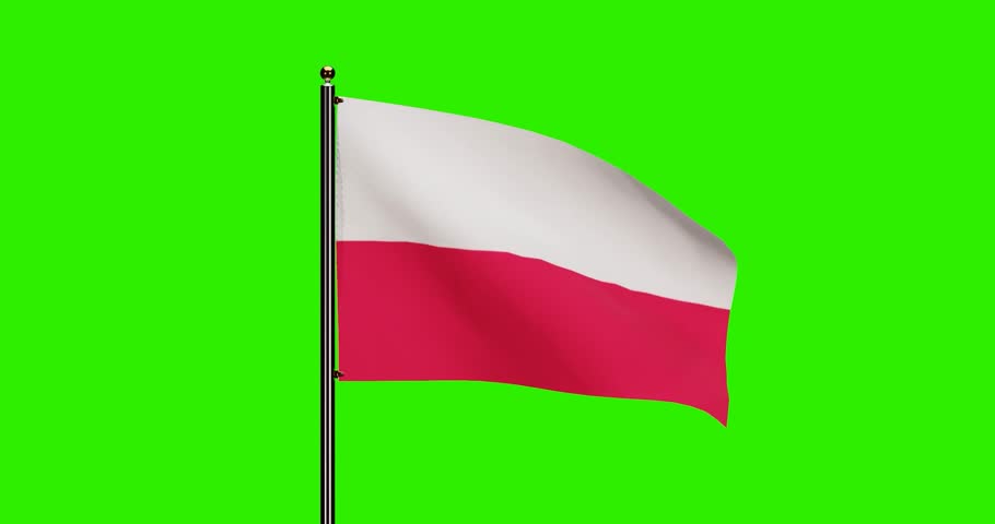 3D Rendered Poland National Flag Waving Animation with Realistic Wind Motion, National flag of Poland with seamless loop animation, 4k Resolution with Green Screen Background