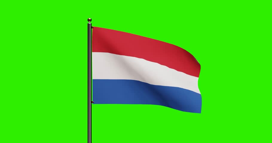 3D Rendered Netherlands National Flag Waving Animation with Realistic Wind Motion, National flag of Netherlands with seamless loop animation, 4k Resolution with Green Screen Background