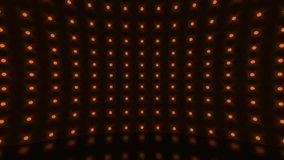 Flicker wall orange lights floods stage show . Flashing lights Lanterns for clubs and discos. Matrix beam headlights. Nightclub halogen lamp. Modern podium neon spectrum. Seamless loop 3d render 4k