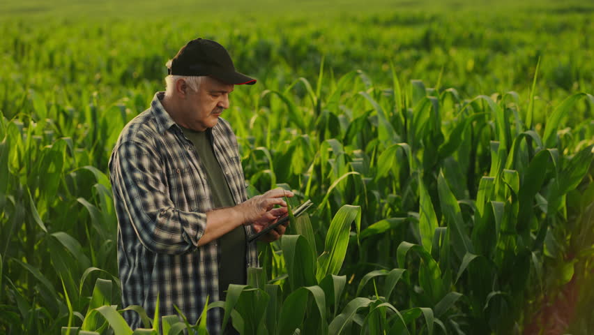 Farmworker Checking Maize Plants In Field, Agribusiness And Farming, Farmer Using Electronic Tablet Royalty-Free Stock Footage #1109584561