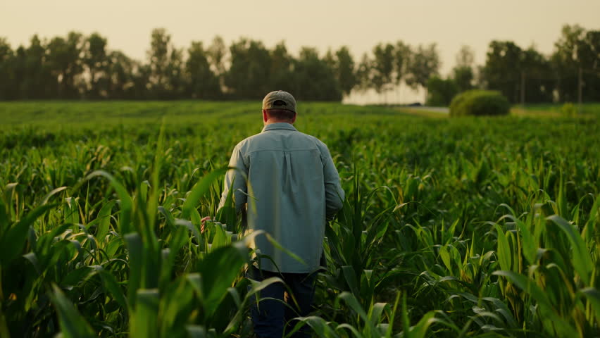 Agronomist Walking In Green Agricultural Field In Summer, Back View Of Male Farmer Checking Plants Royalty-Free Stock Footage #1109584569