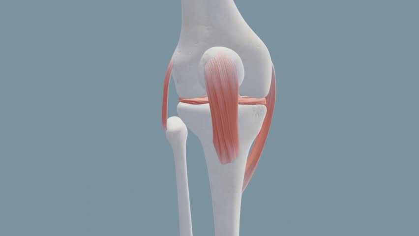 360 view of healthy knee joint ligaments. Human medical illustration, blue background. Royalty-Free Stock Footage #1109585279