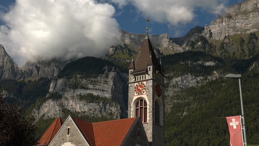 old church in swiss alps, old church in the mountains