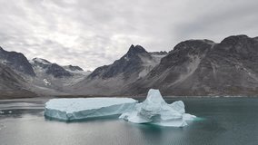 Aerial footage of Arctic Ocean Glaciers in Greenland fjords