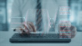 Programming language hologram with coder hands typing on computer keyboard abstract background. Artificial intelligence and deep machine learning concept. Big data technology and AI neural network - Powered by Shutterstock - Get 15% off with code: PIKWIZARD15