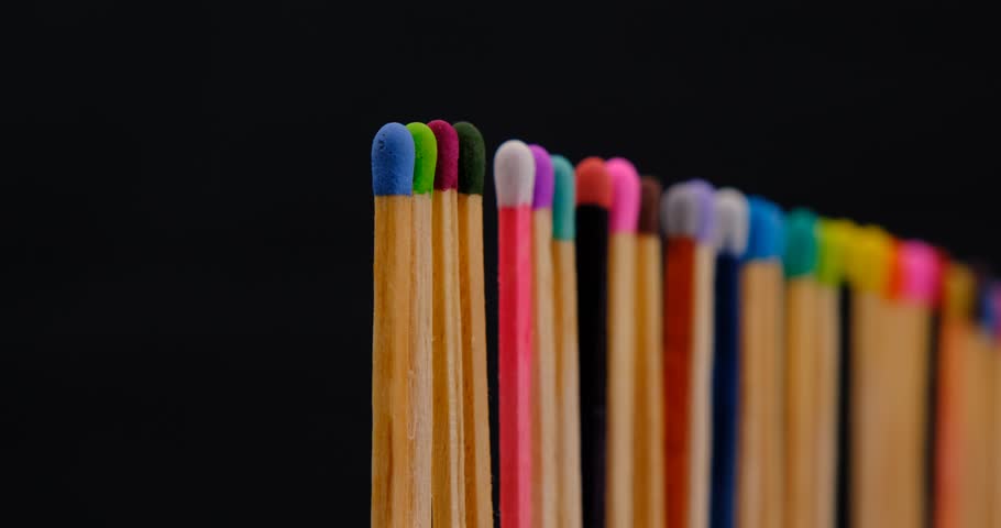 Still shot of colored matchsticks, with shallow depth of field and focus transition | Shutterstock HD Video #1109609867