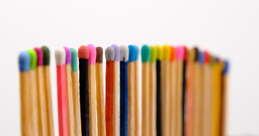Still shot of colored matchsticks, with shallow depth of field and focus transition | Shutterstock HD Video #1109609869