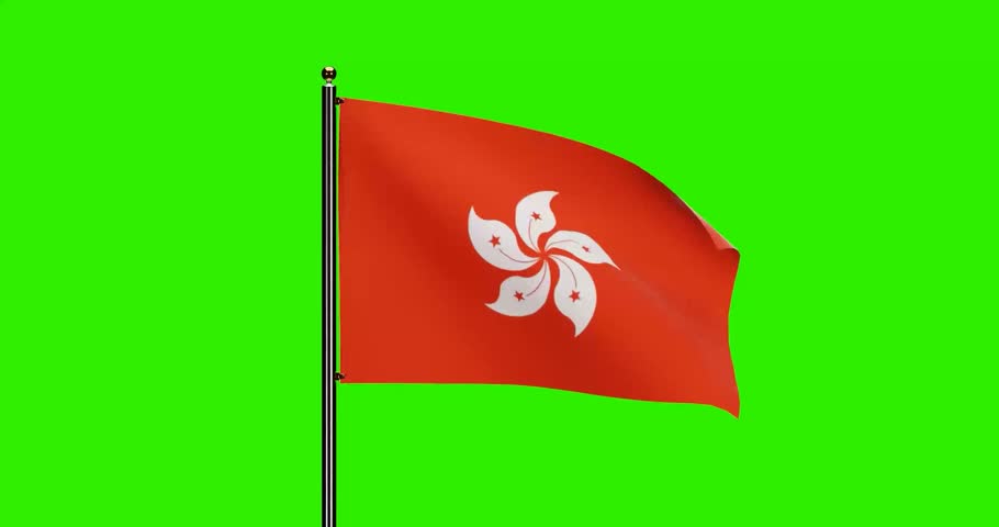 3D Rendered Hong Kong National Flag Waving Animation with Realistic Wind Motion, National flag of Hong Kong with seamless loop animation, 4k Resolution with Green Screen Background